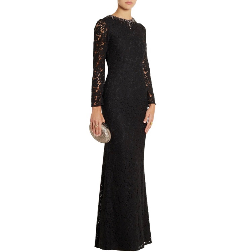 Black Floral Lace Embellished Gown